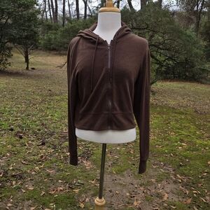 Vital Life Brown Cropped Zip Hoodie Thumb Hole Sleeves XL